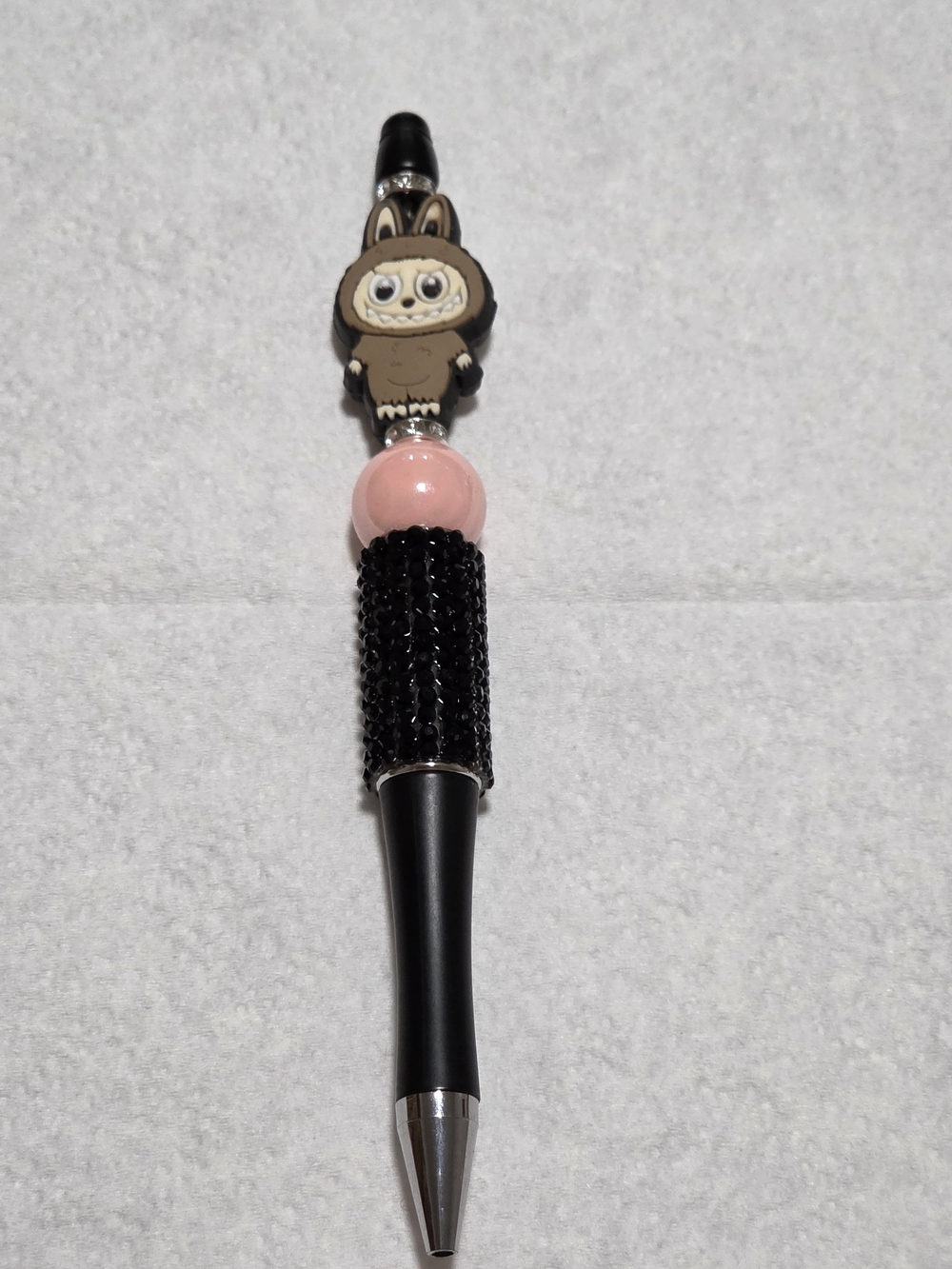 Cute Bunny Charm Black & Pink Beaded Stylus Pen